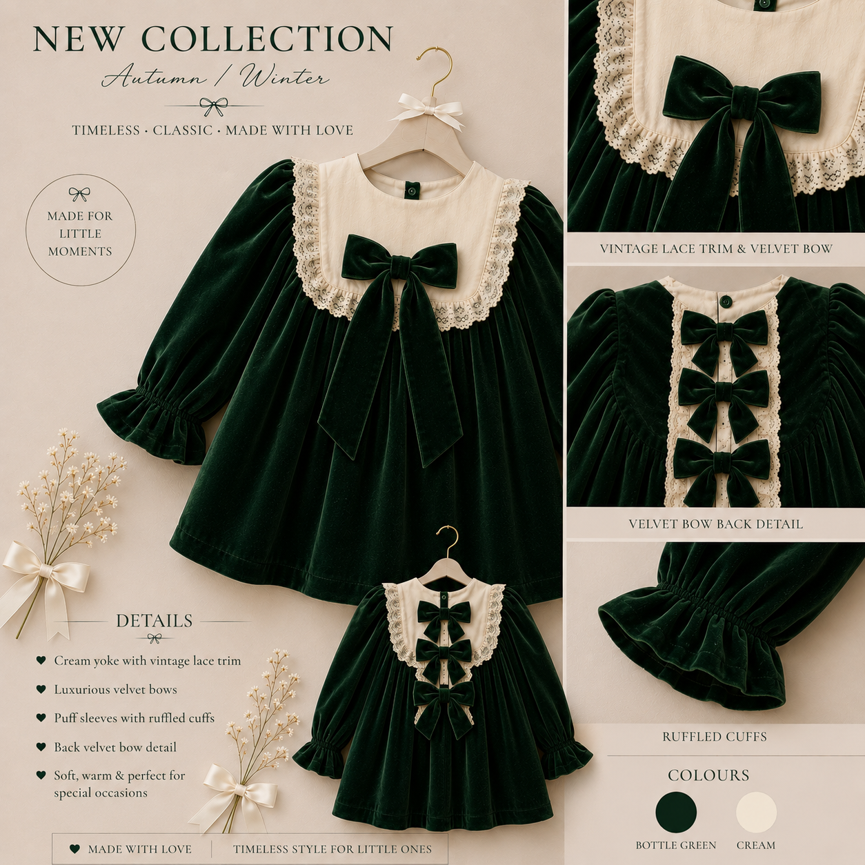 RB velvet bow aline green