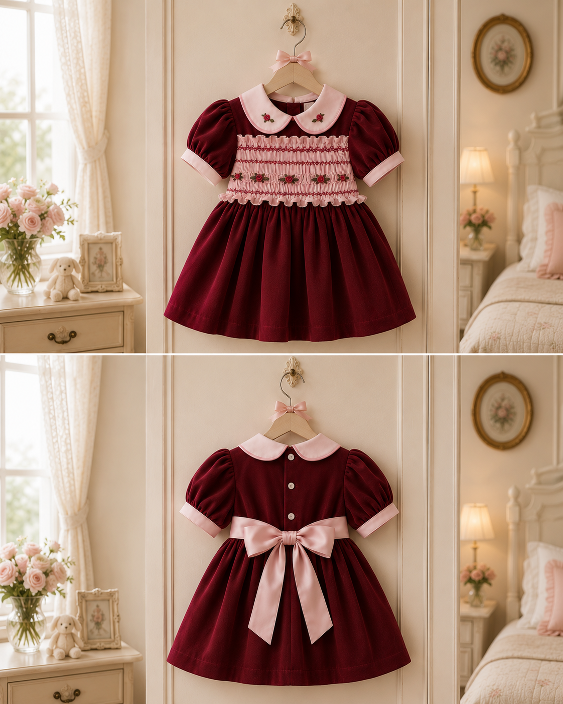 RB smocked burgundy and pink