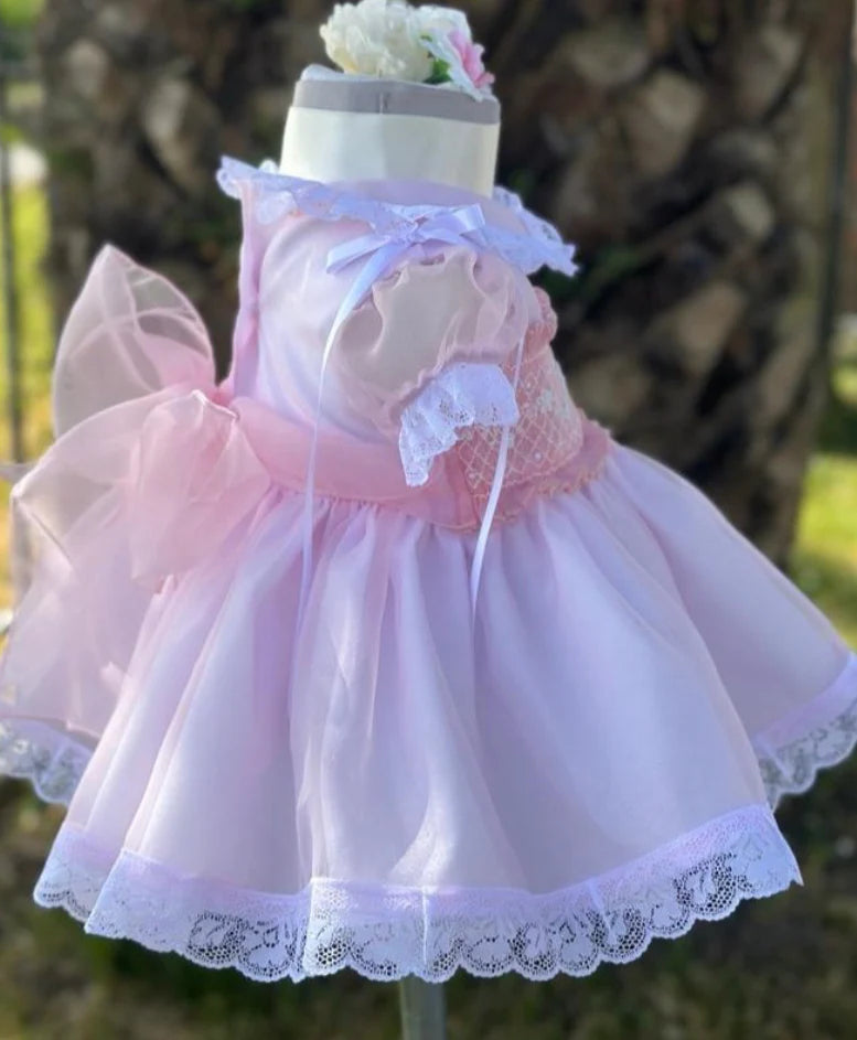 Sonata pink organza smocked dress