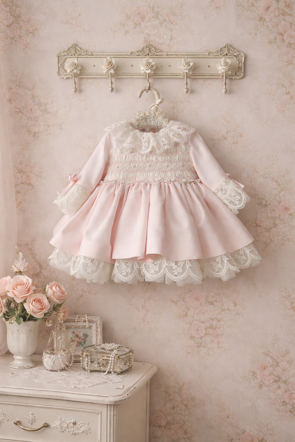 Sonata smocked bow lace dress