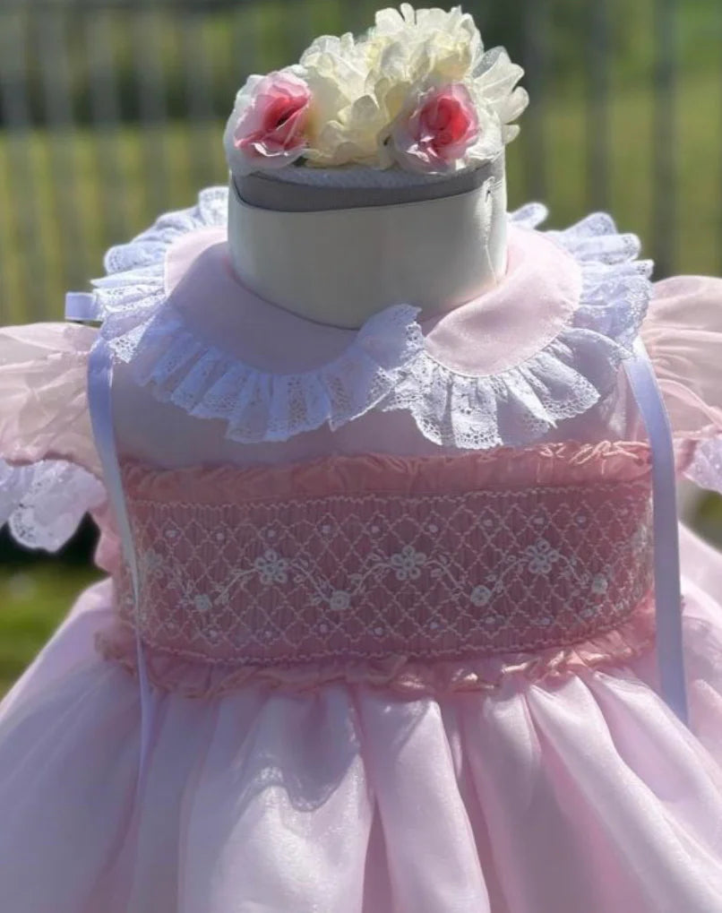 Sonata pink organza smocked dress