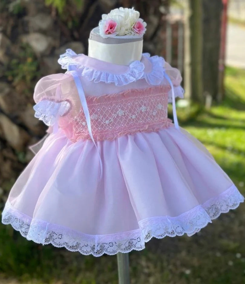 Sonata pink organza smocked dress