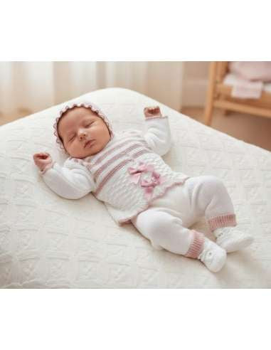 Baby knitted bow set dusty pink