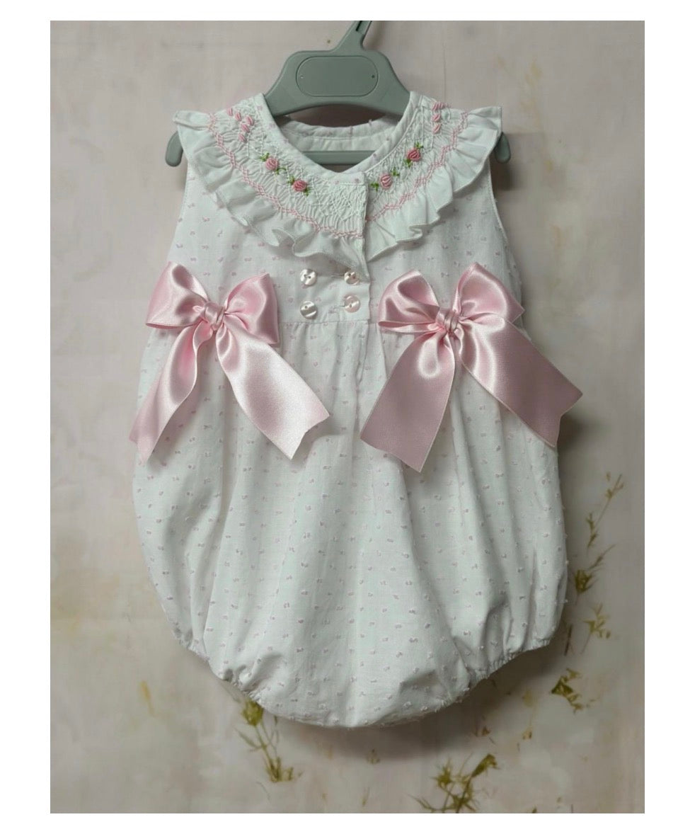 RB smocked dotty pink romper