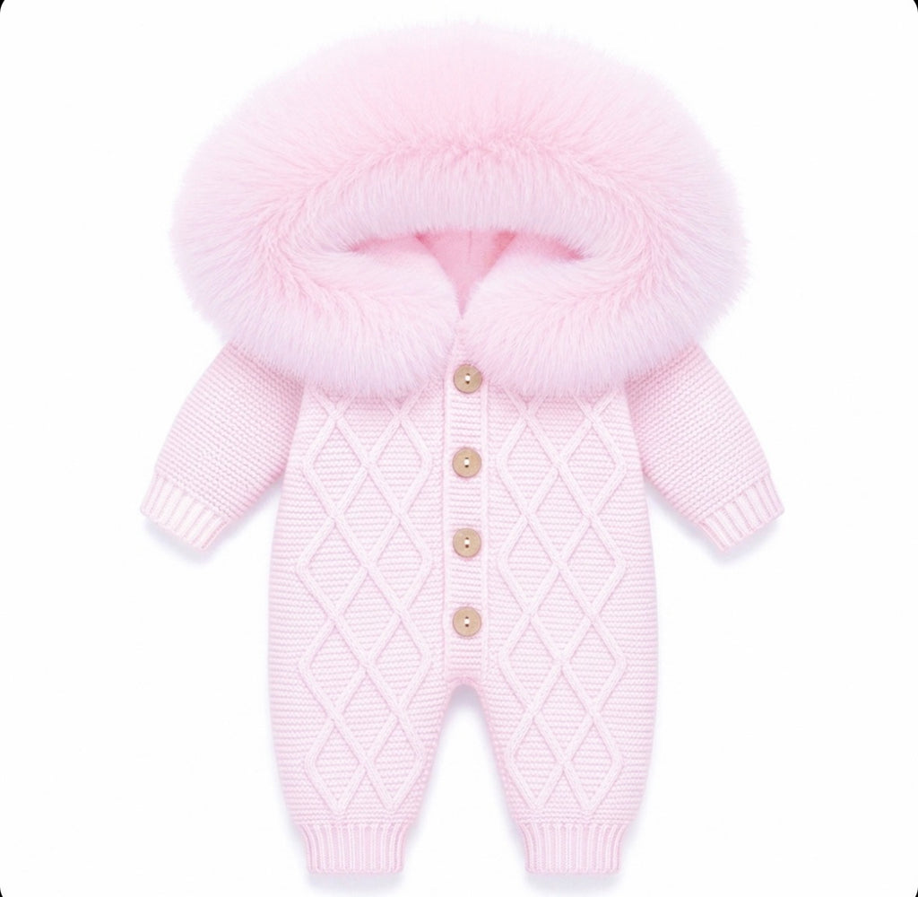 Faux fur pramsuit ribbed