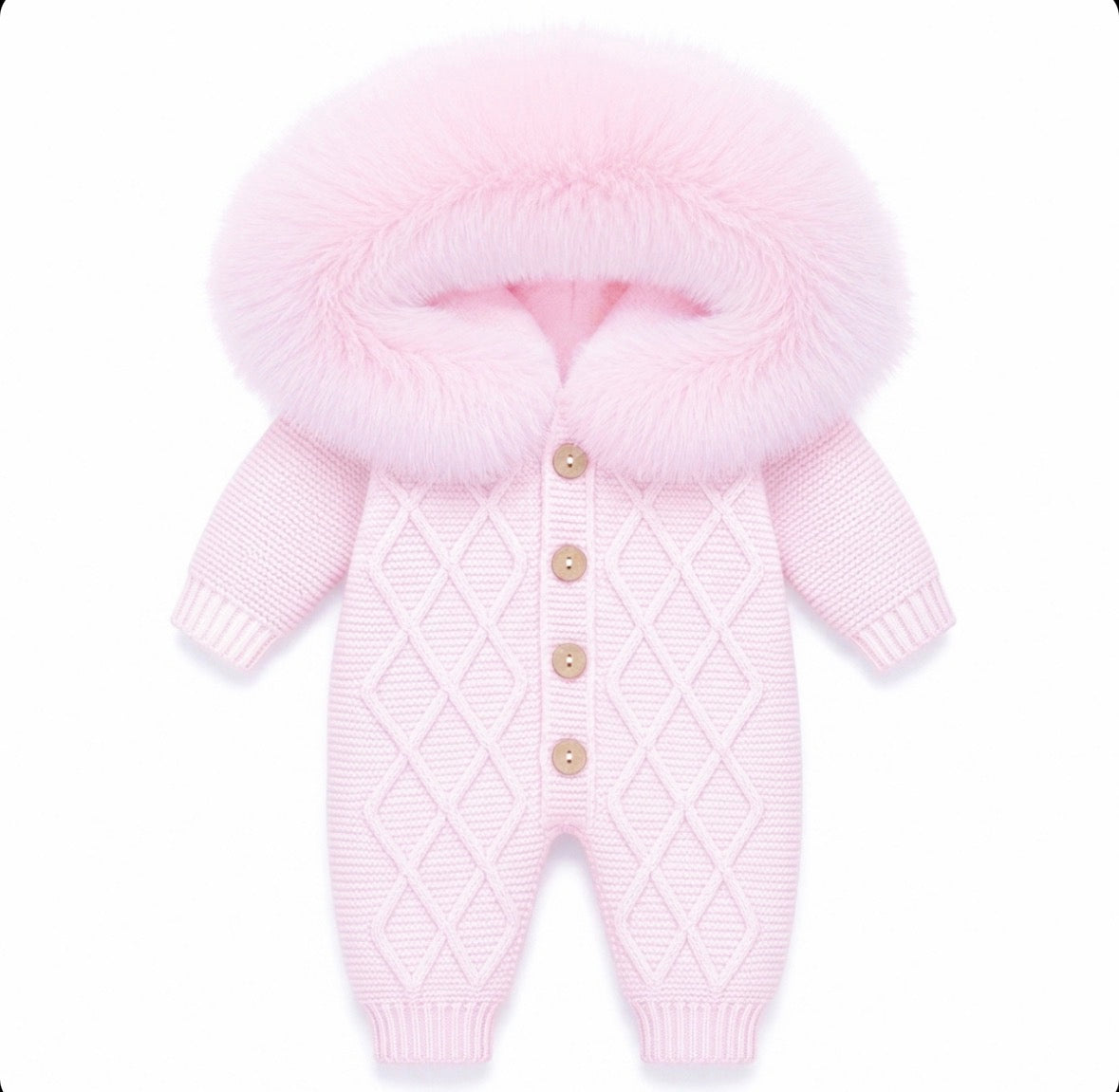 Faux fur pramsuit ribbed
