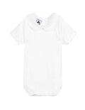 White Cotton Bodysuit With white Trim Peter Pan Collar