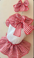 Ela red gingham set ruffle