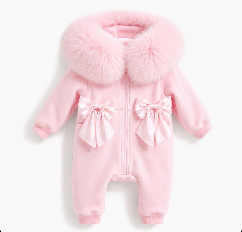 Faux fur girls pram suit