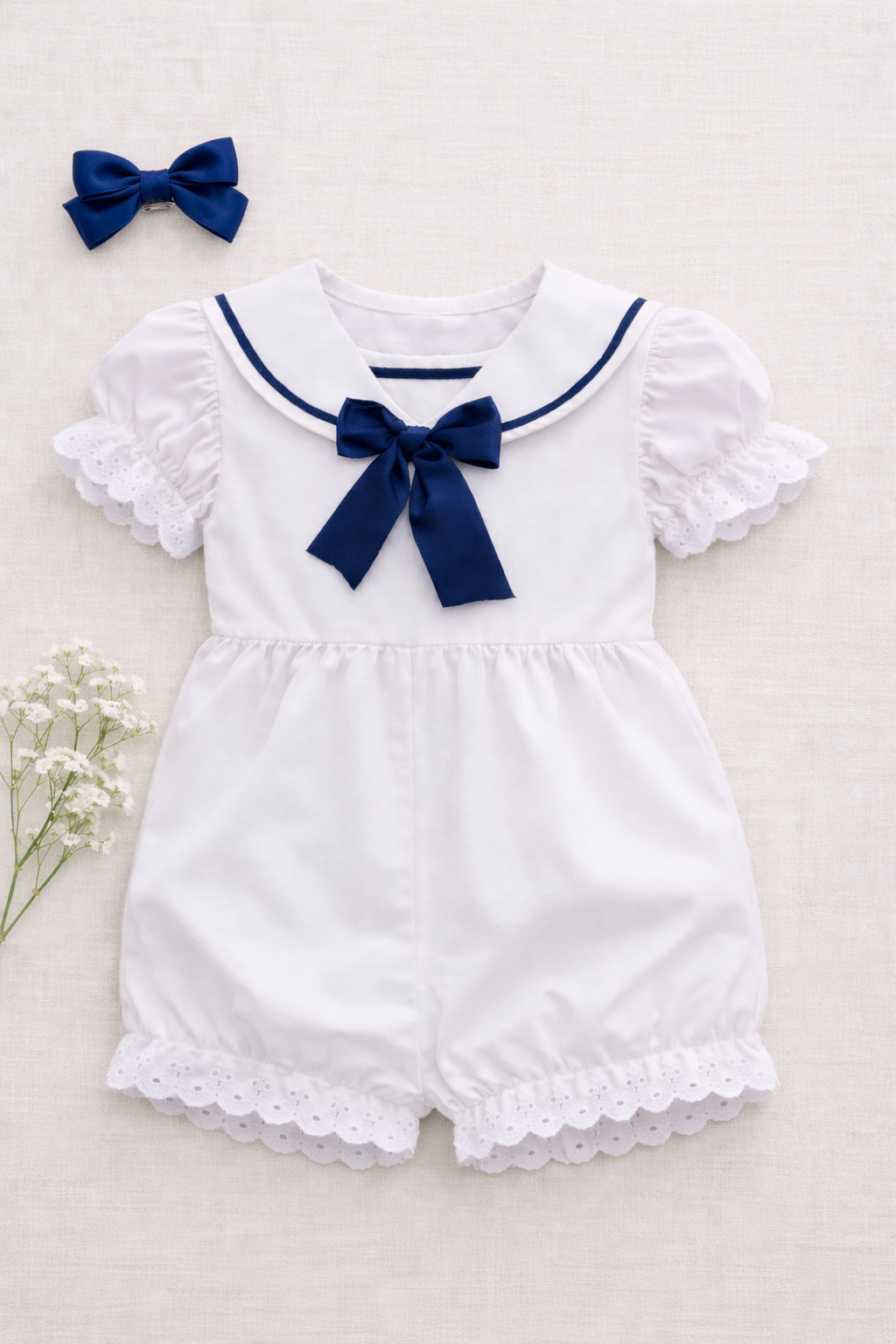RB navy and white sailor romper