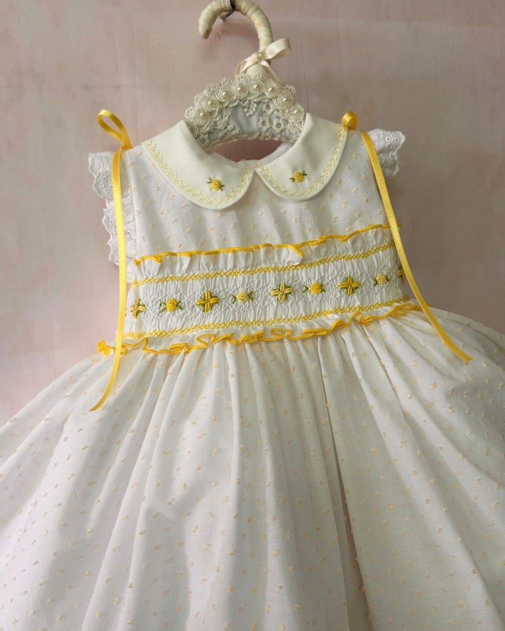 Sonata white and yellow smocked