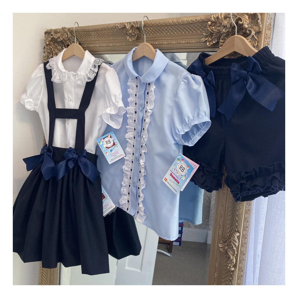 RB ribbon and white trim shirt