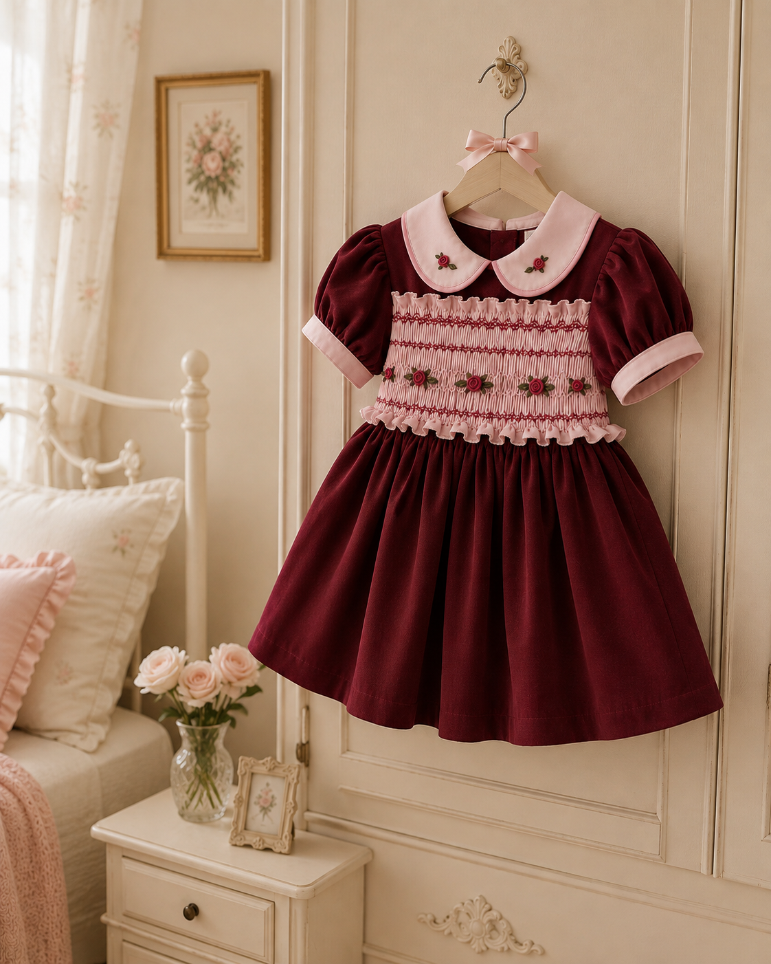 RB smocked burgundy and pink