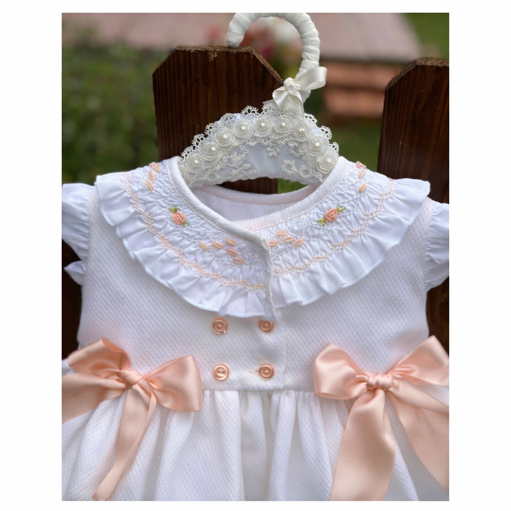 Sonata smocked collar dress peach exclusive colourway