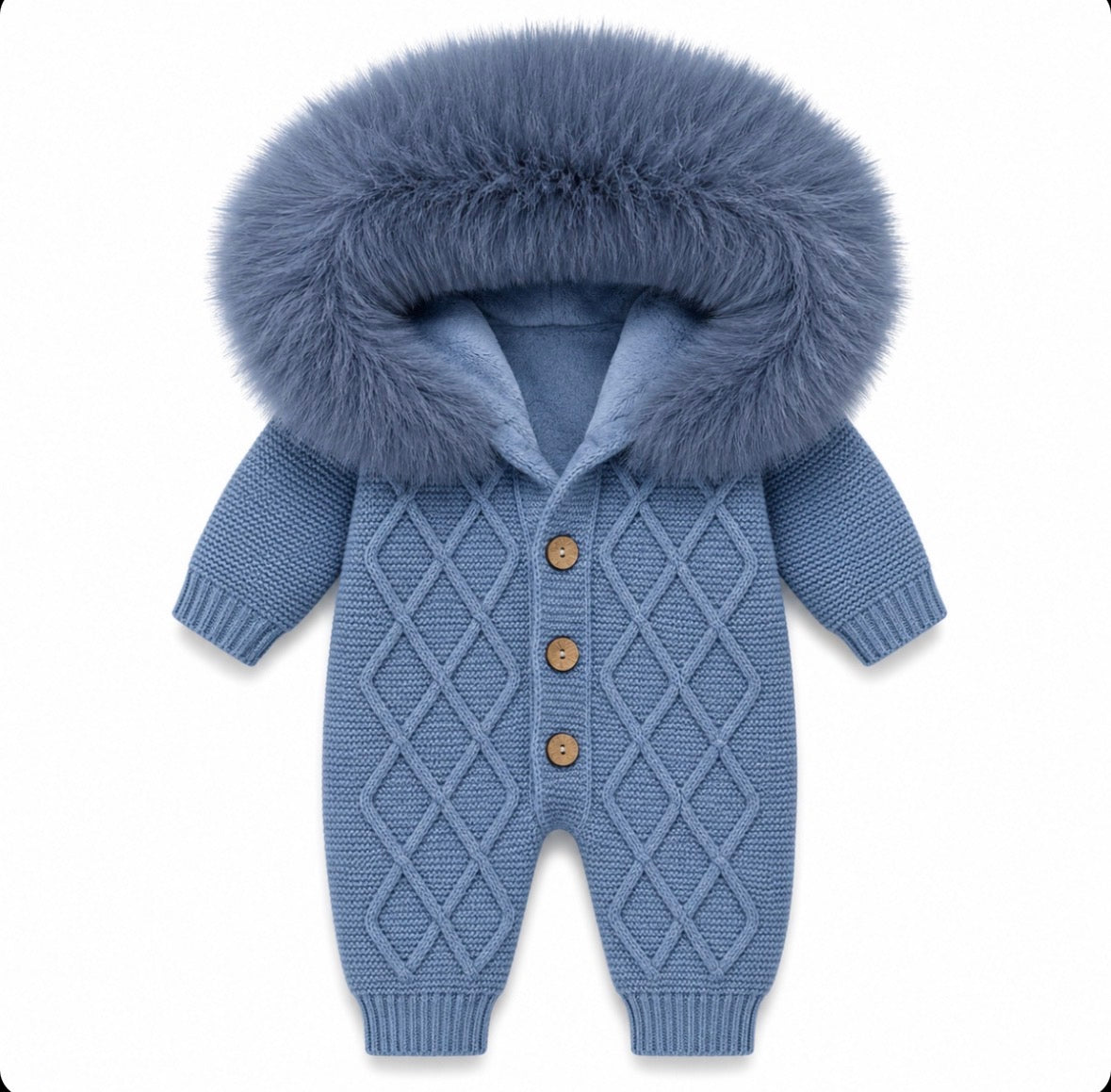 Faux fur pramsuit ribbed