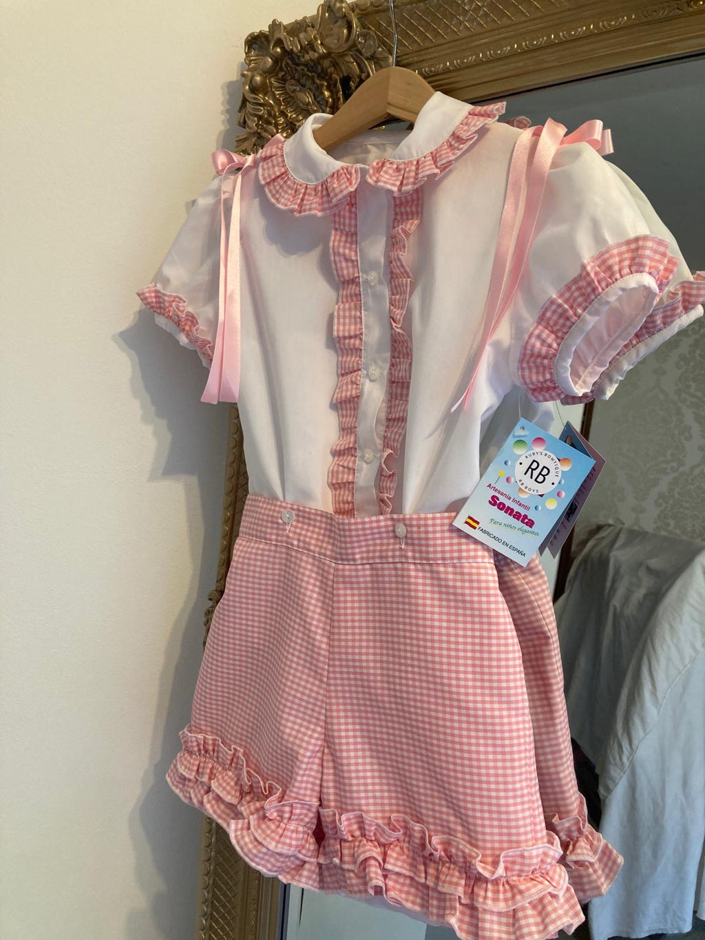 RB gingham short set with ribbon