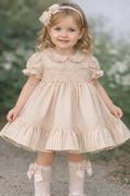 Camel bow candy stripe smocked dress