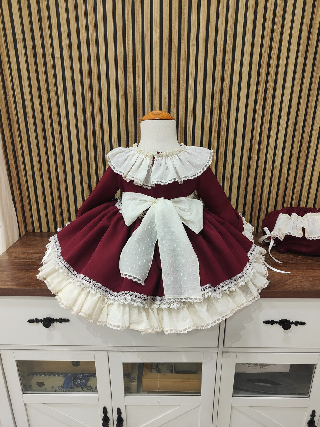 RB burgundy and cream puffball