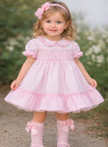 Pink bow candy stripe smocked dress
