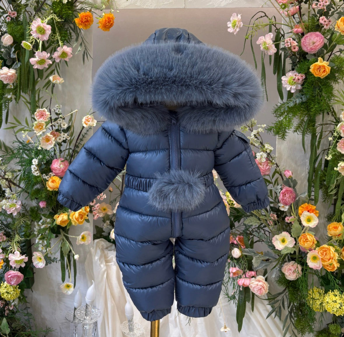 Faux fur snow suit belt