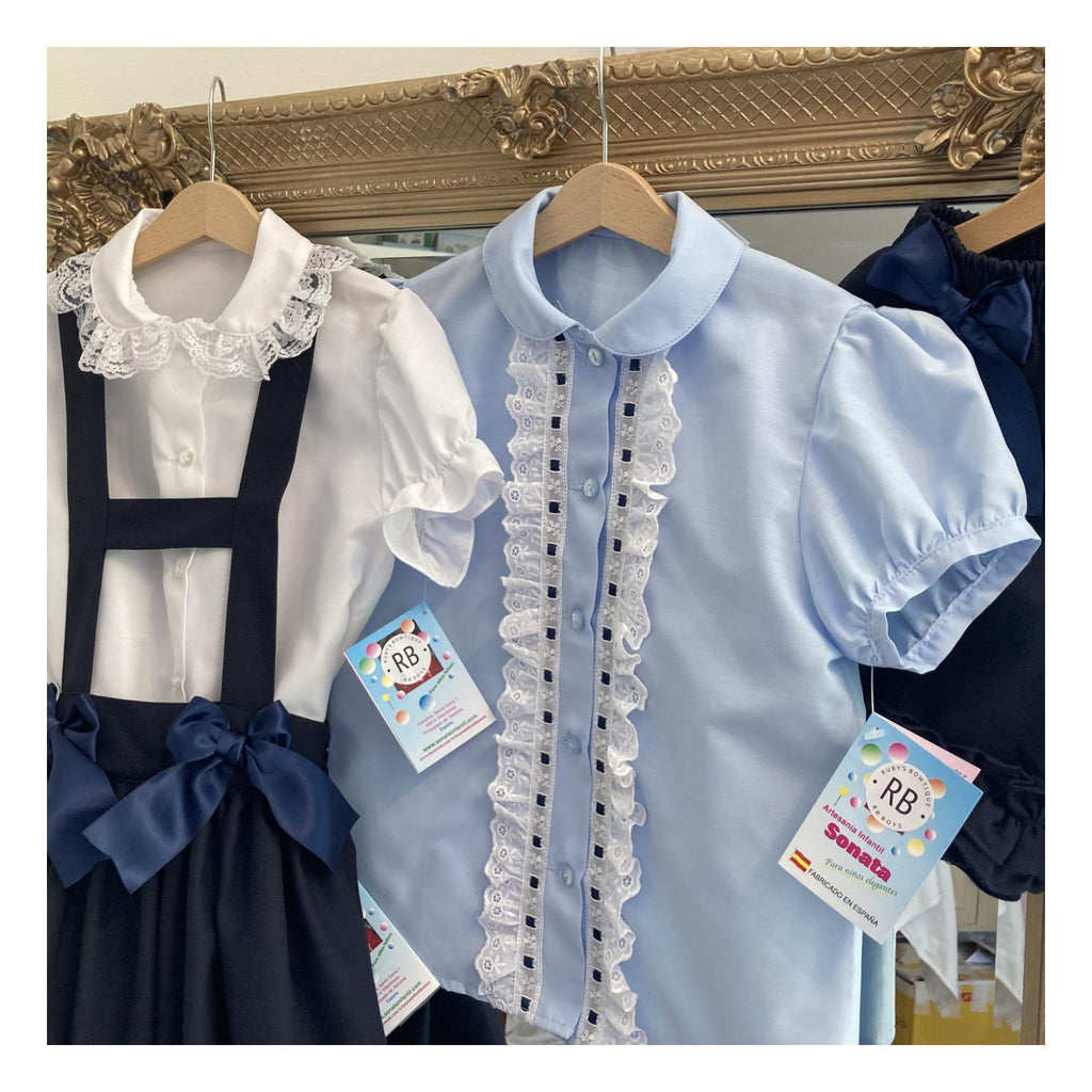 RB ribbon and white trim shirt
