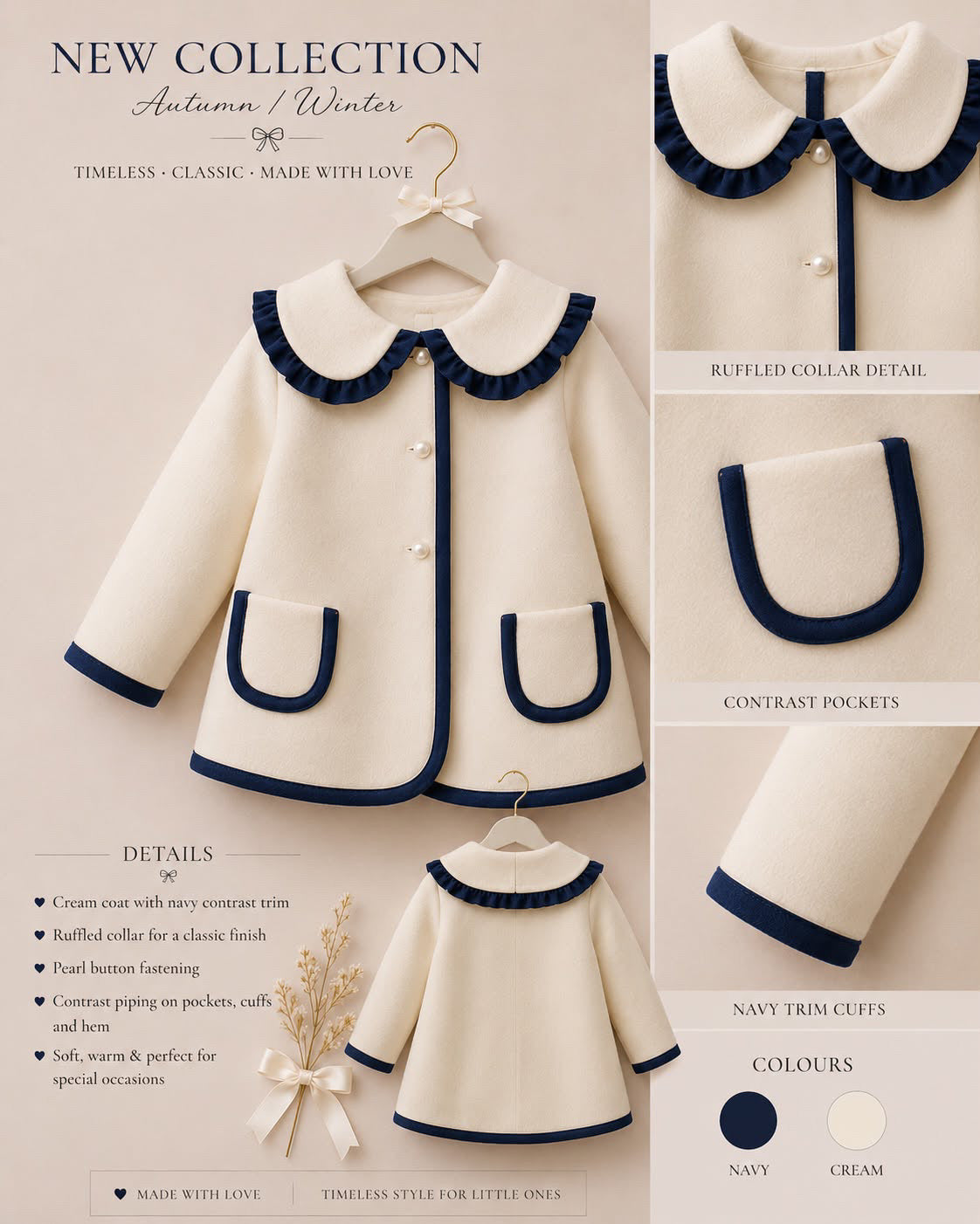 RB cream with navy details short coat