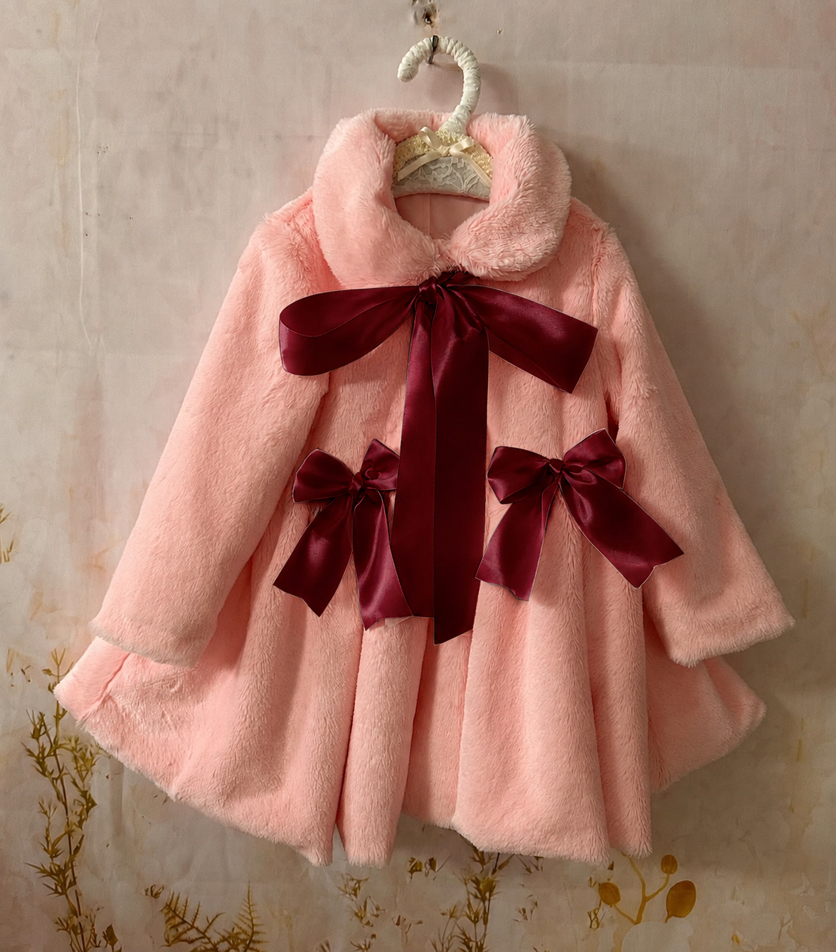 Sonata cream fur coat pink and burgundy