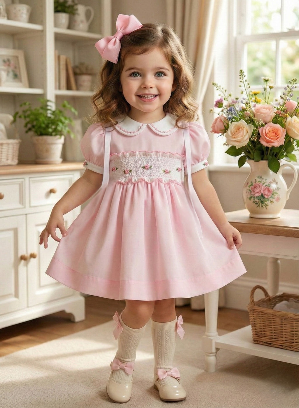 Sonata pink rose smocked dress