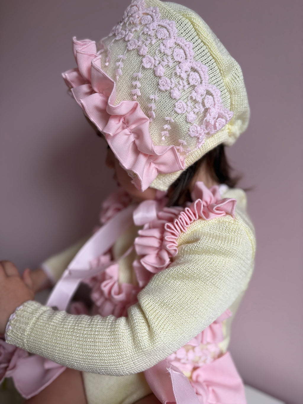 Baby knitted Ela yellow and pink set