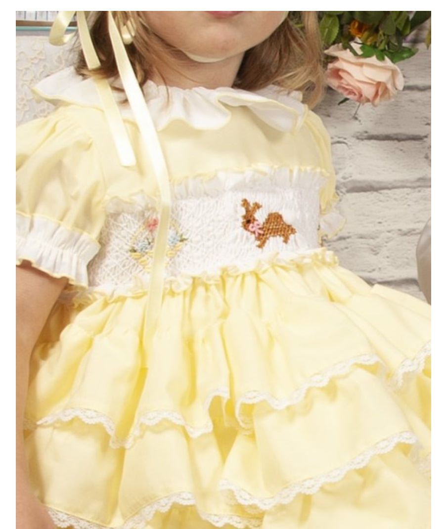 Sonata yellow bunny Easter smocked dress