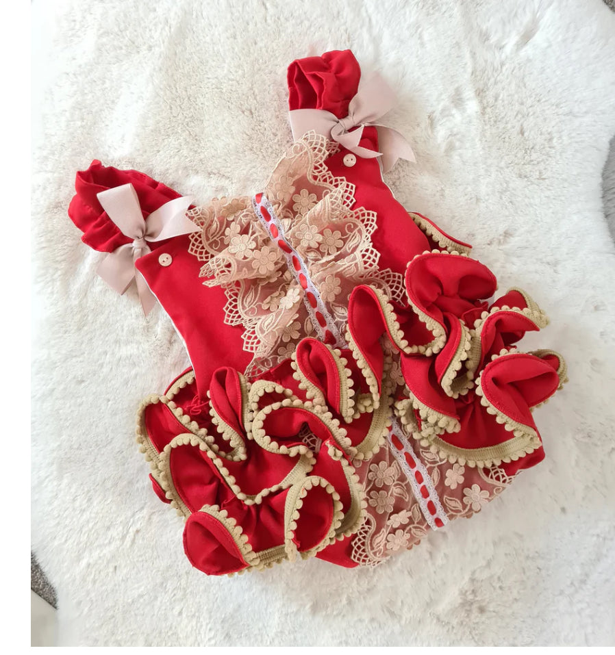 Ela ruffle romper red and gold