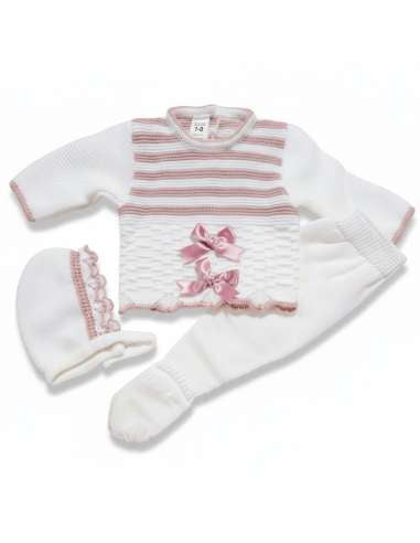 Baby knitted bow set dusty pink