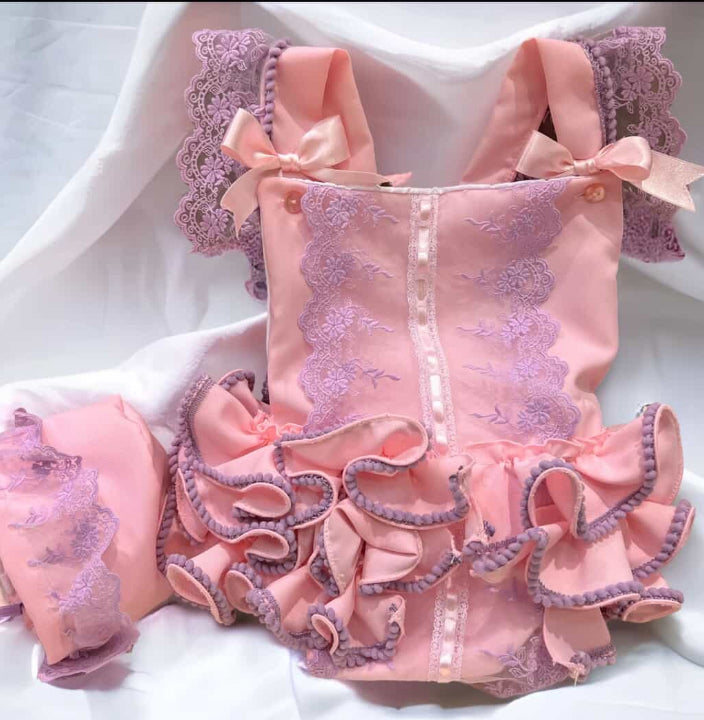 Ela ruffle romper Lilac and pink