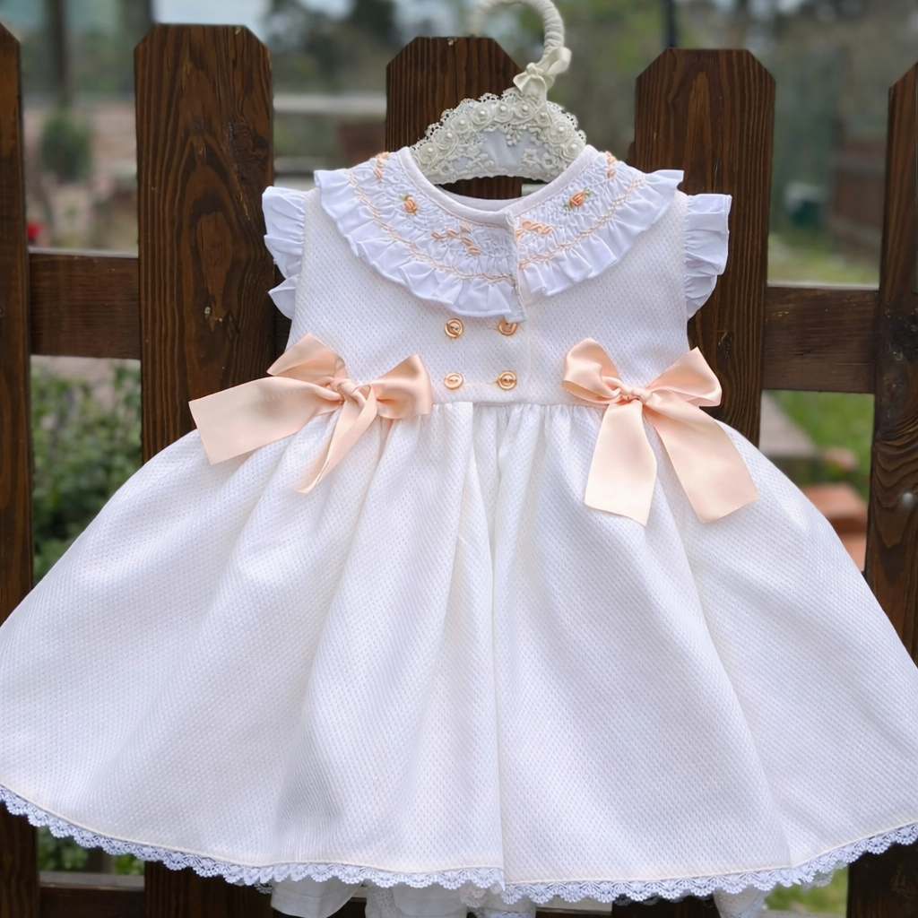 Sonata smocked collar dress peach exclusive colourway