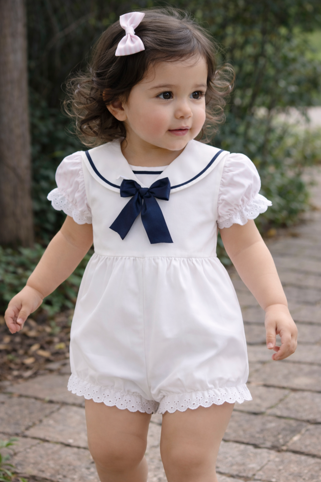 RB navy and white sailor romper
