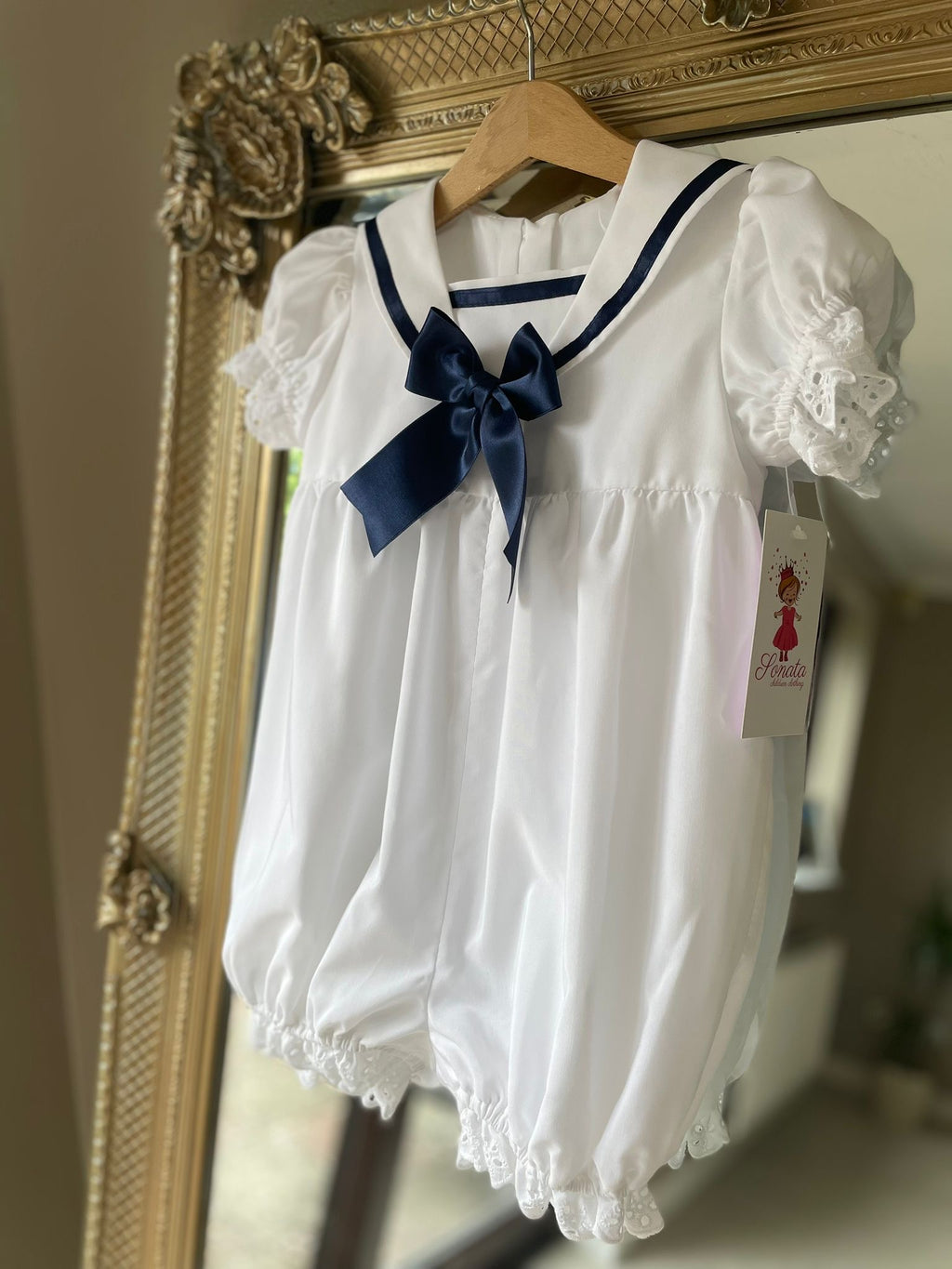 RB navy and white sailor romper