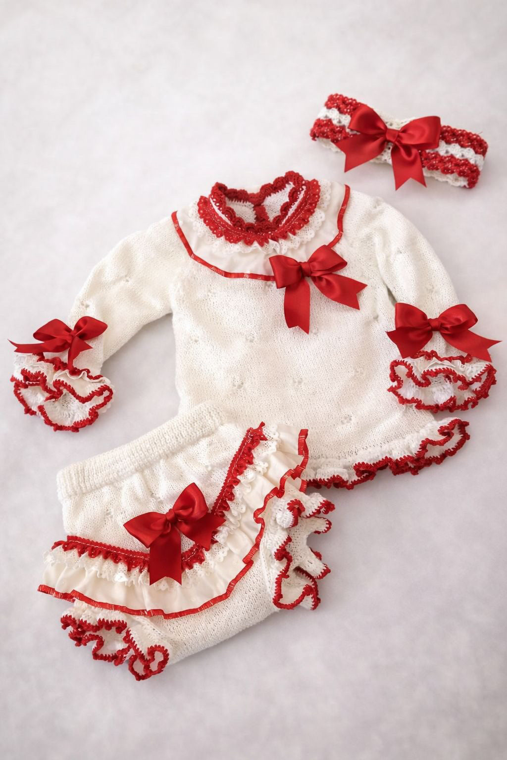 Baby red and cream lace set