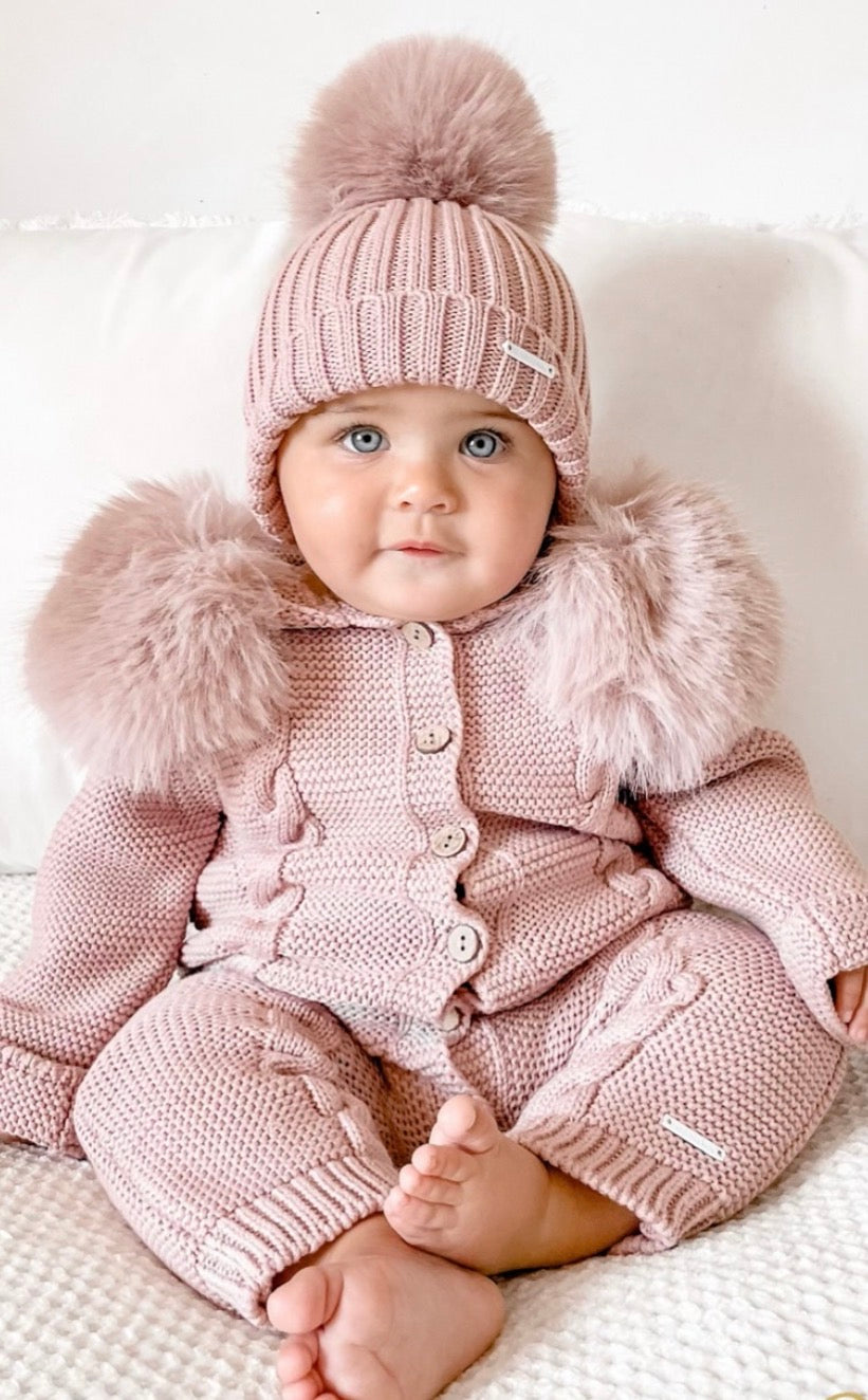 Pangasa cable knitted snow suit real fur (footless)