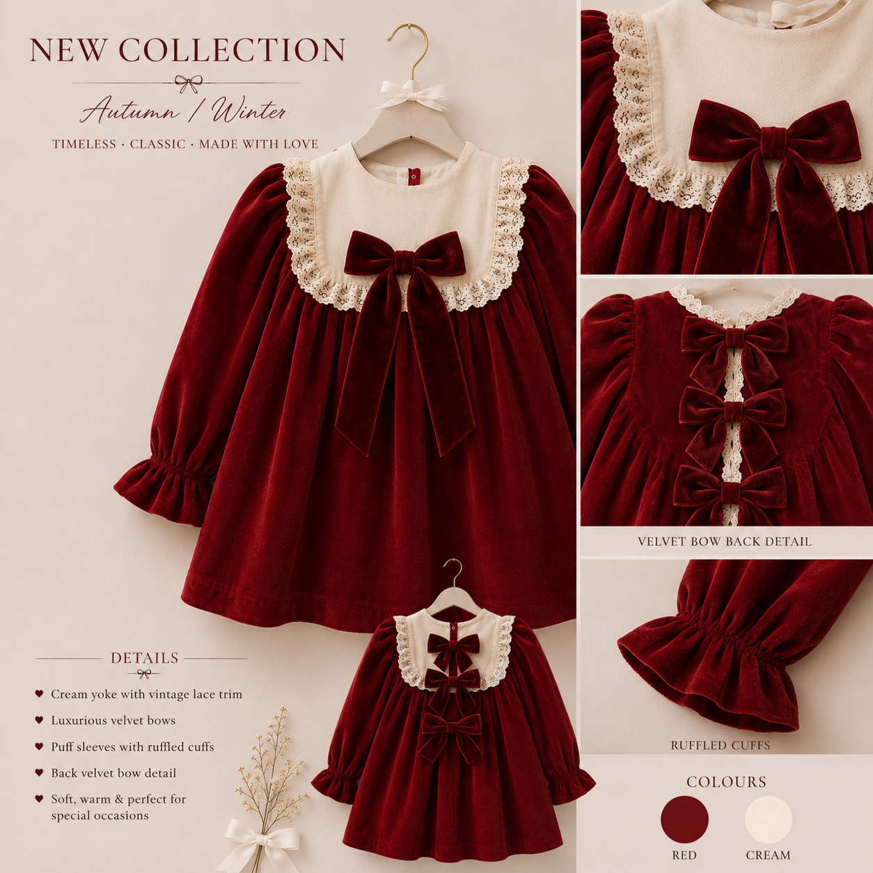 RB velvet bow aline red