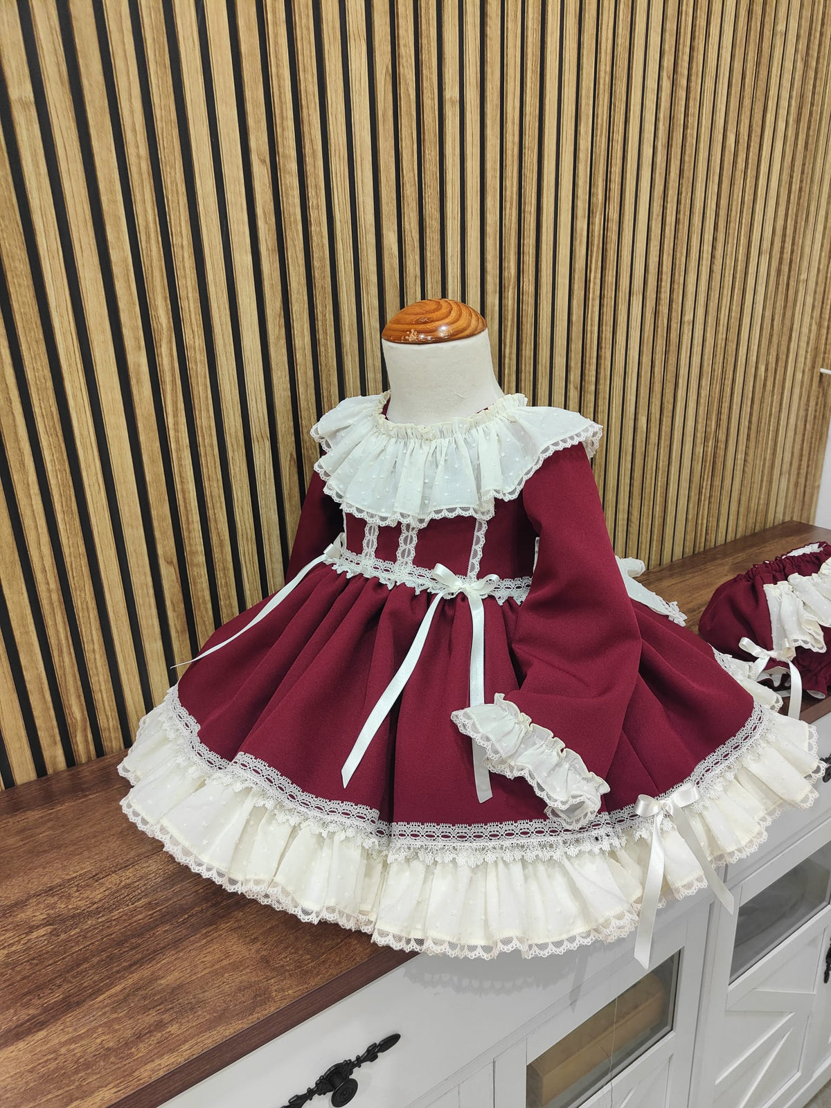 RB burgundy and cream puffball