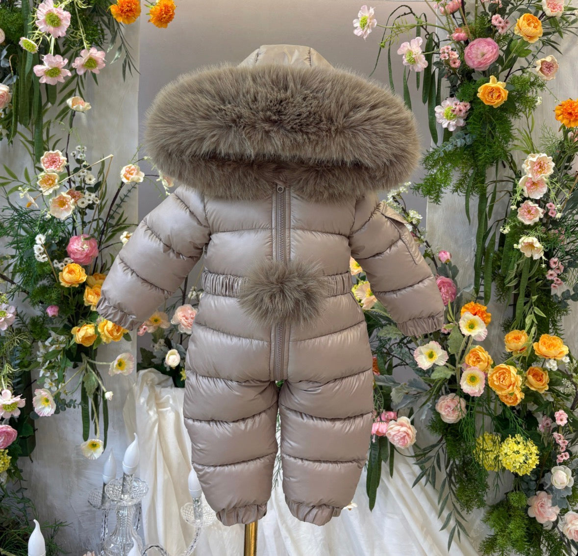 Faux fur snow suit belt