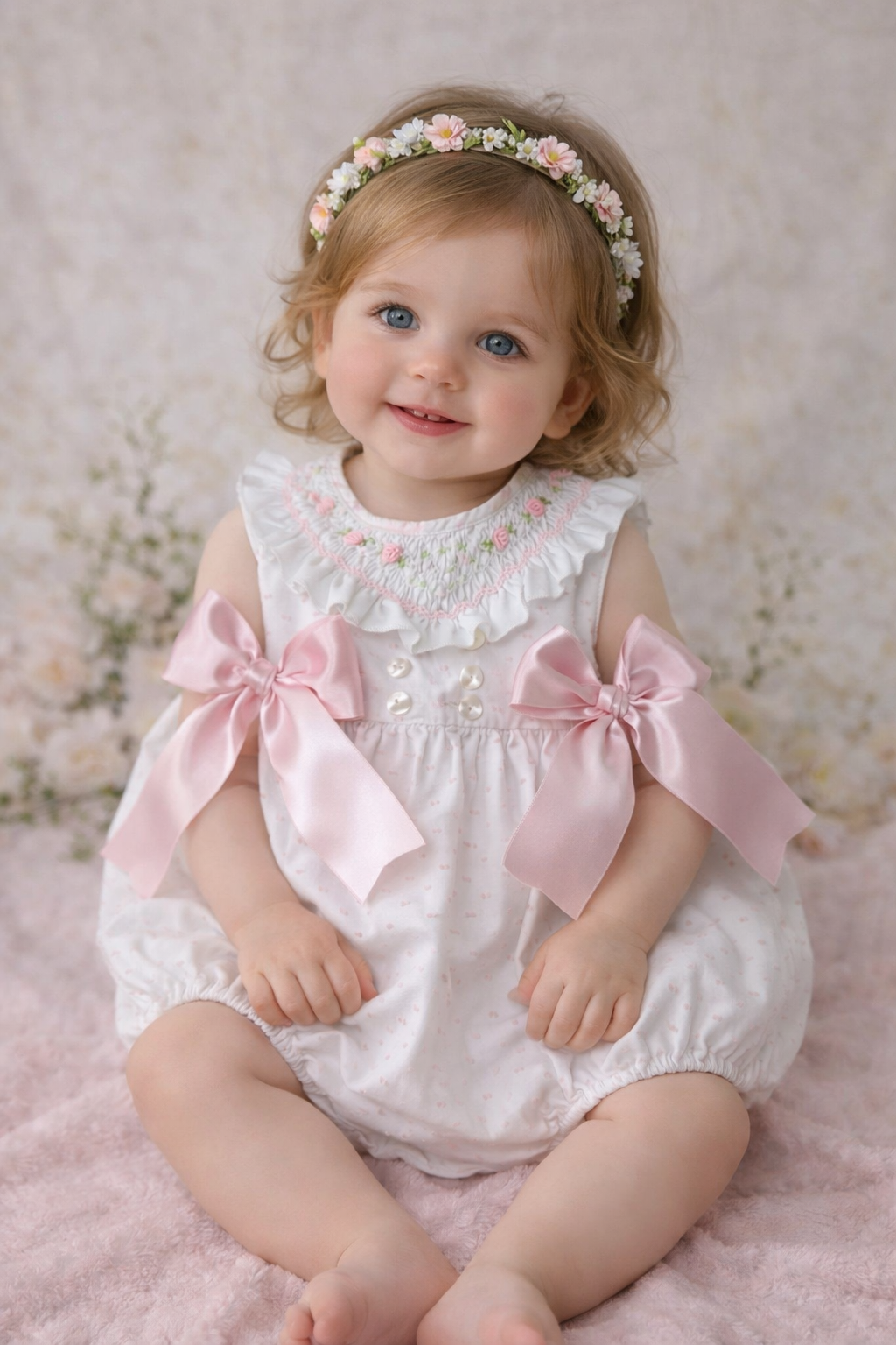 RB smocked dotty pink romper