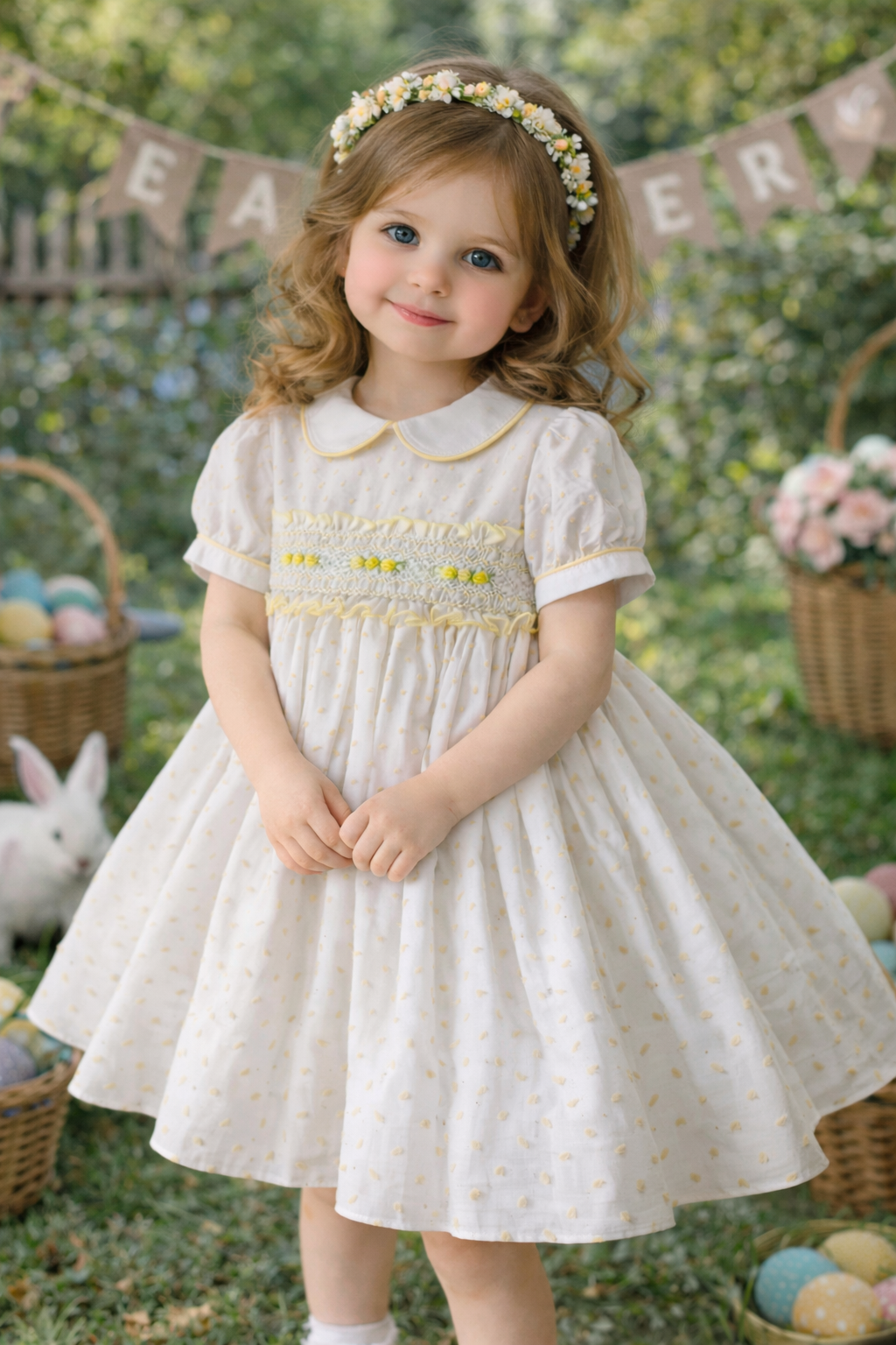 RB smocked dotty yellow dress