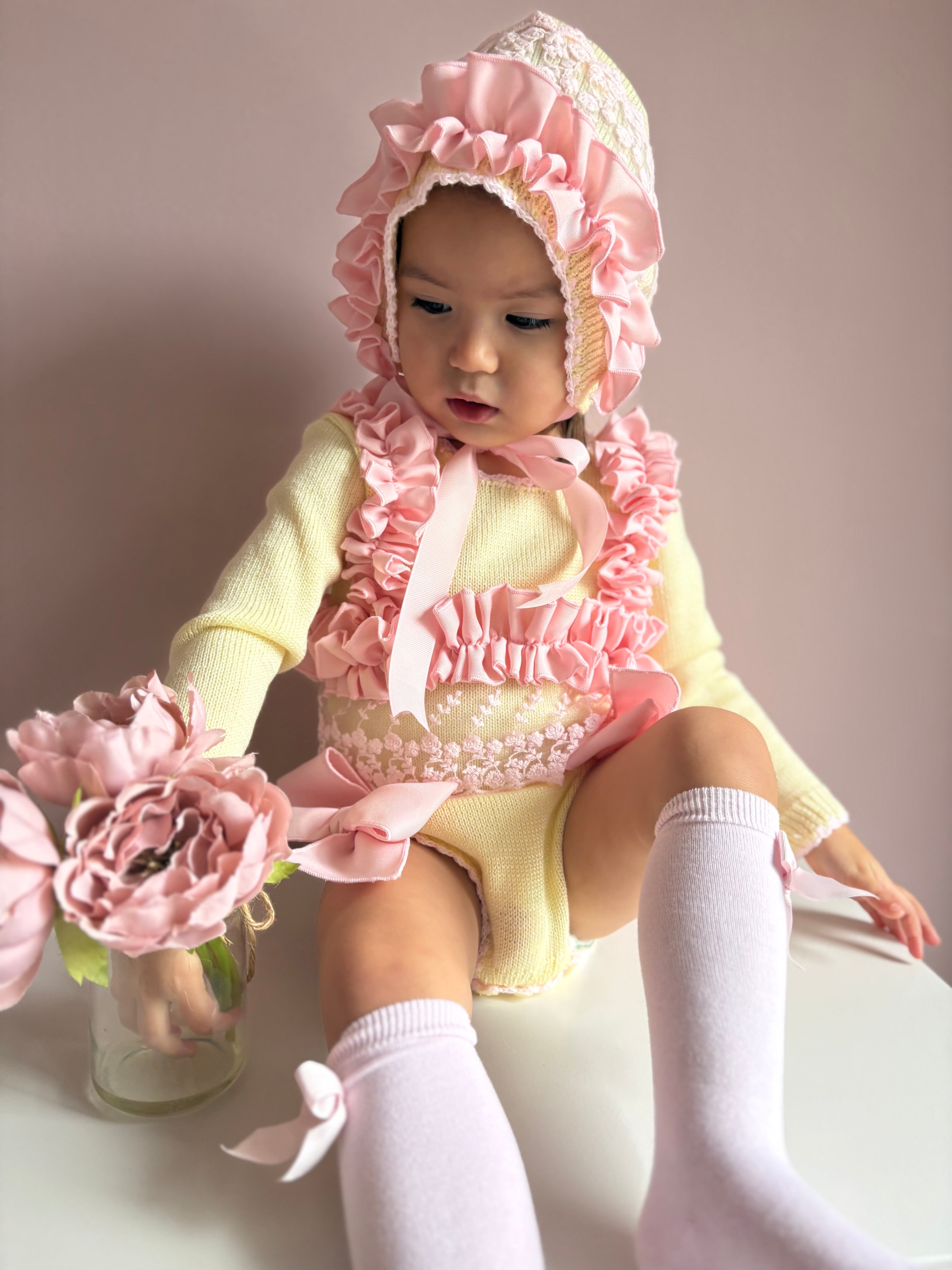 Baby knitted Ela yellow and pink set