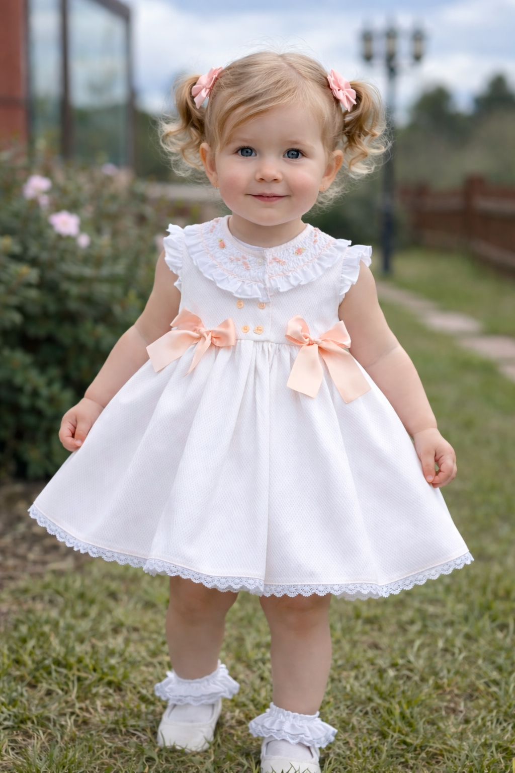 Sonata smocked collar dress peach exclusive colourway