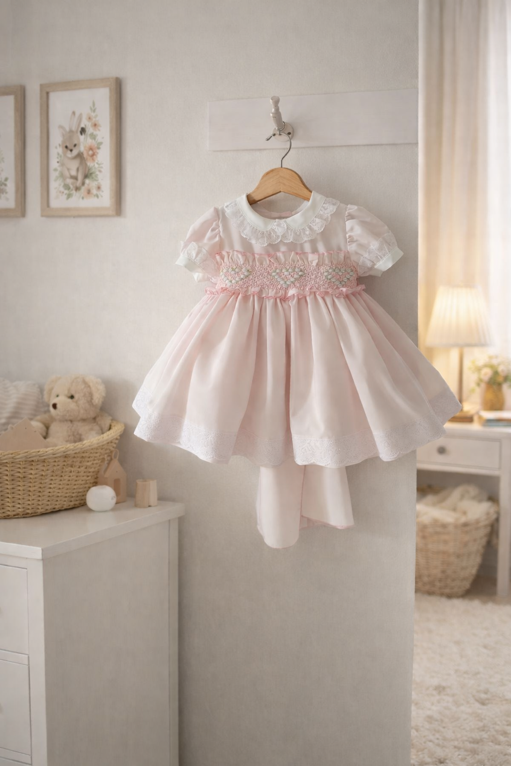 RB heart smocked baby pink