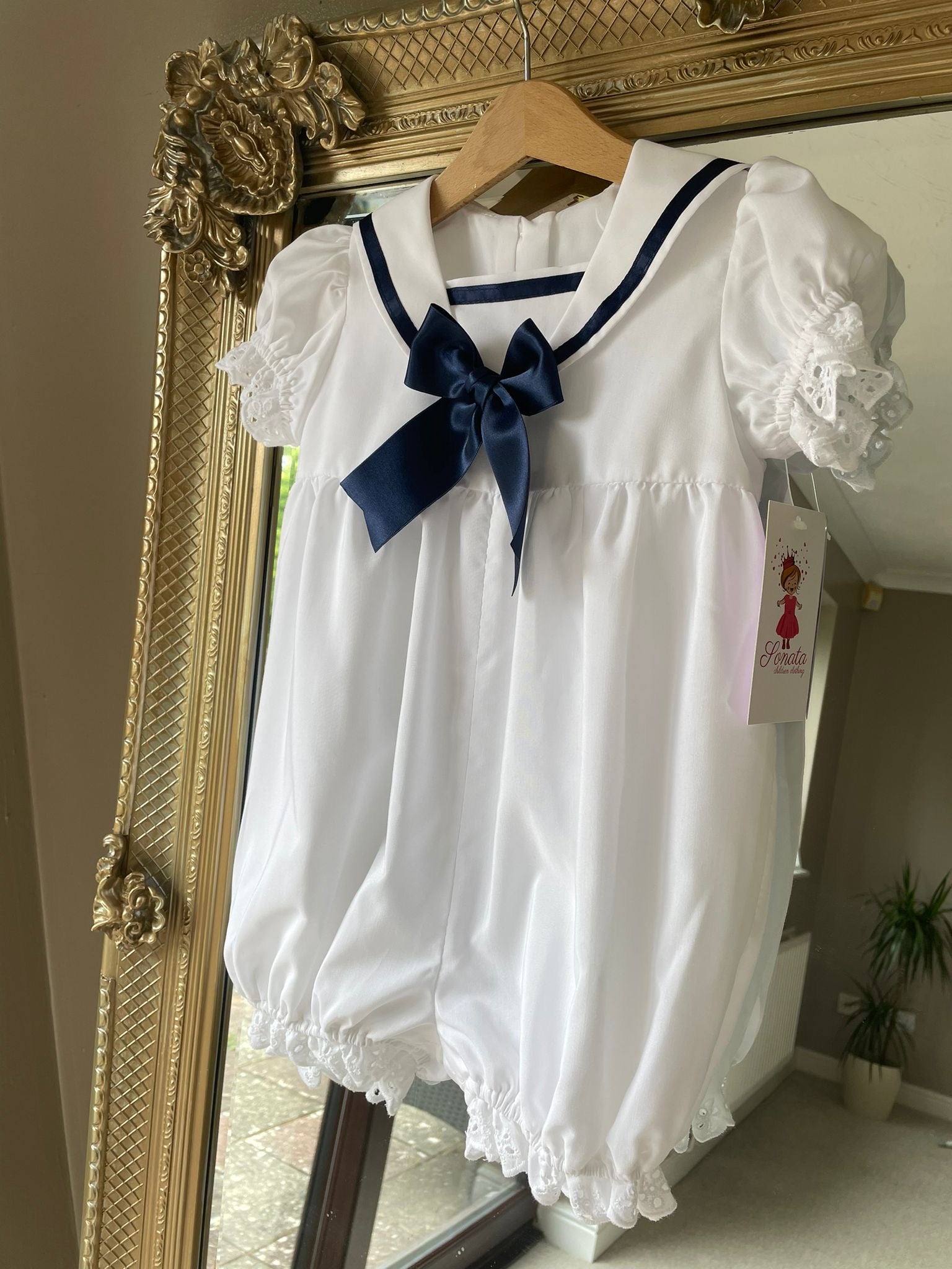 RB navy and white sailor romper
