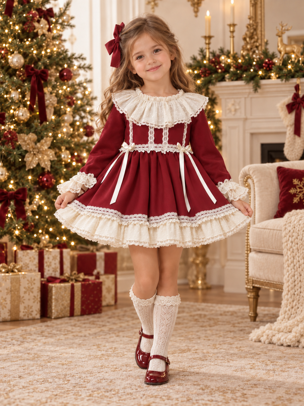 RB burgundy and cream puffball