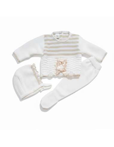 Baby knitted bow set white/camel