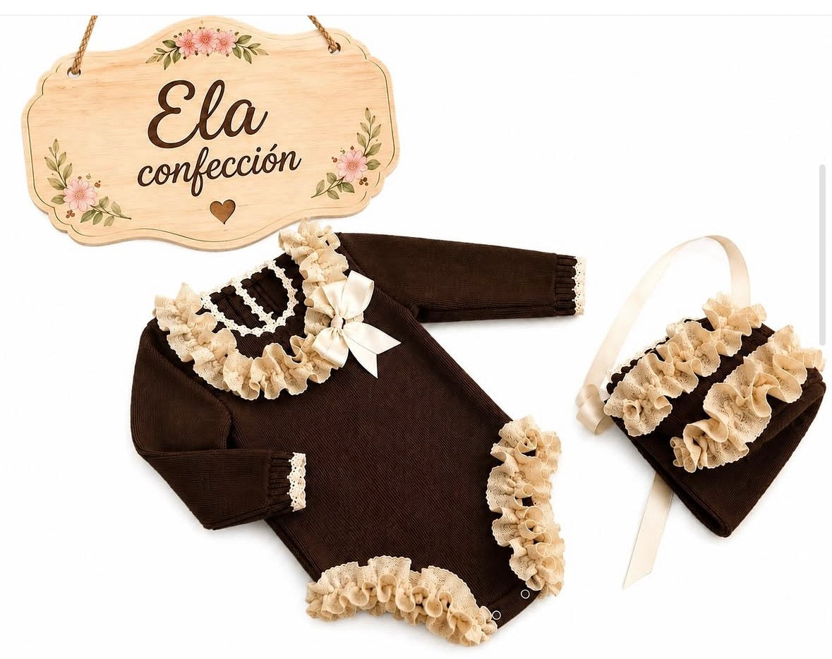 Ela ruffle brown romper